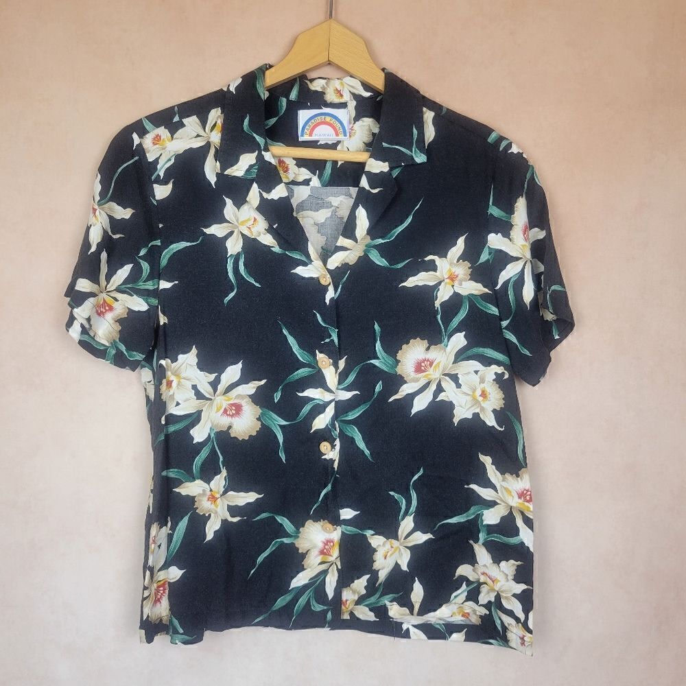 Vintage Hawaiian Button Down Floral Shirt Size Med